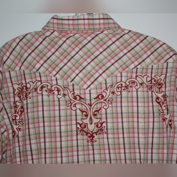 Panhandle Slim Pearl Snap cotton Button Down Large red gold neutrals - Picture 5 of 6